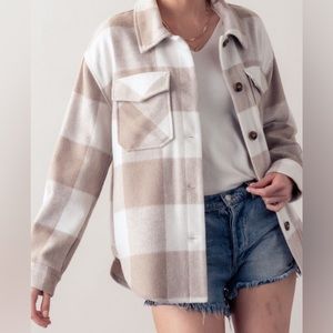 Beige Buffalo Plaid Oversized Shacket